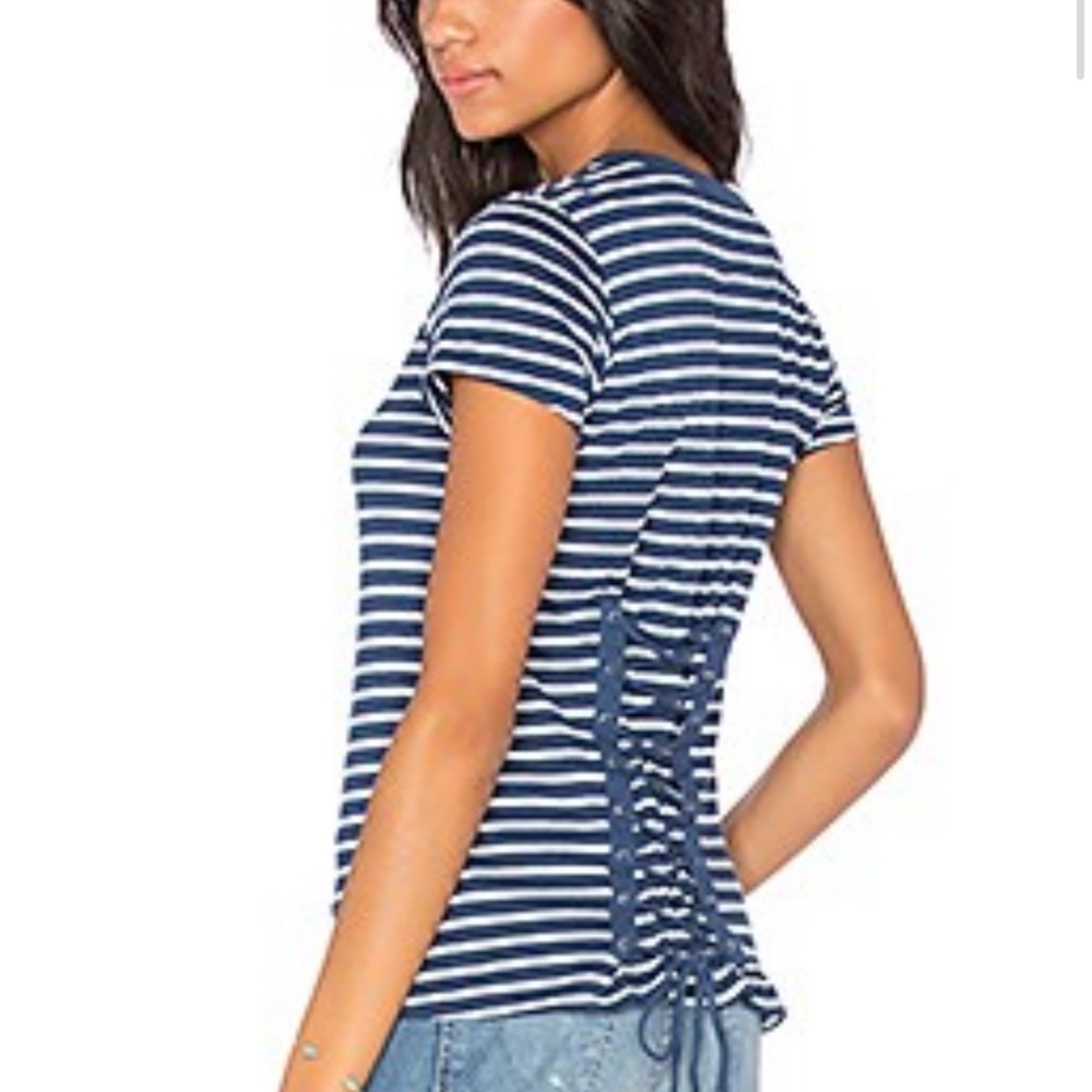 Pam & Gela Lace Back Tees in Pertol Blue Stripe